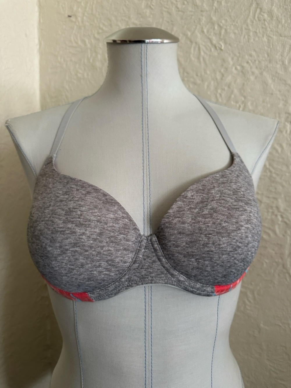 Victoria’s Secret Pink Gray Heather Tropical Floral Turquoise Blue Orange 32D